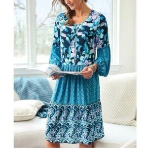 Soft Surroundings M Night bloom blue floral dress